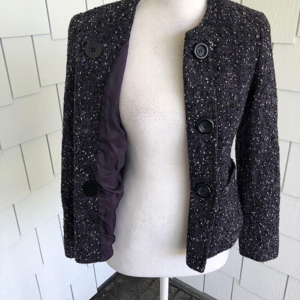 Lafayette 148 New York Women's Purple Wool Tweed Button Front Fitted Blazer sz 2 - Picture 2 of 7